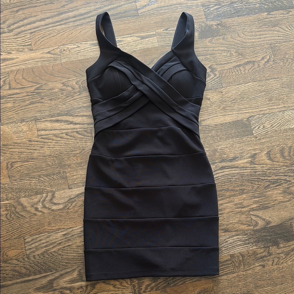 Black Sleeveless Bodycon Dress with Cross-Front Detail